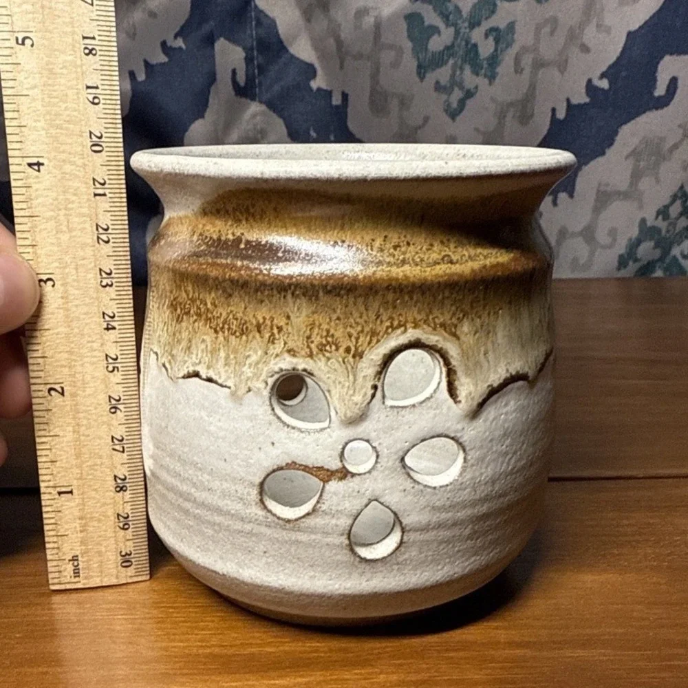 Vintage Mangum Pottery Candle‎ Holder Flower Cut Outs 1987 For Tea Light Candles